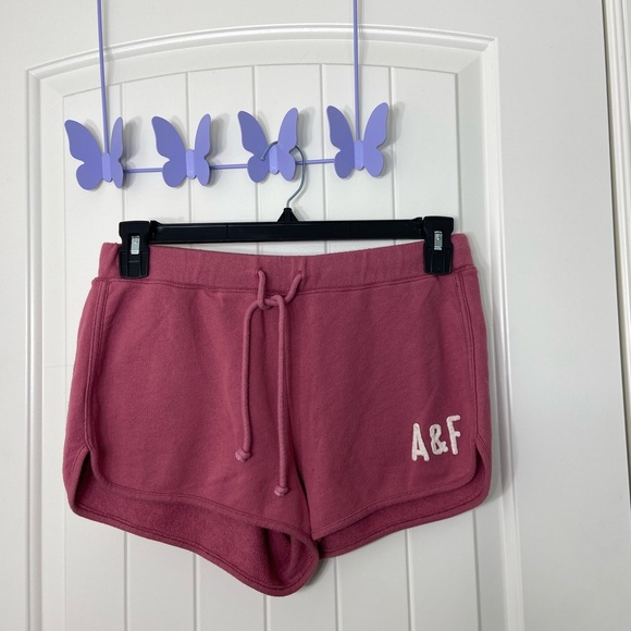 EUC Abercrombie & Fitch women’s deep mauve pink patch drawstring lounge shorts S - Picture 1 of 7